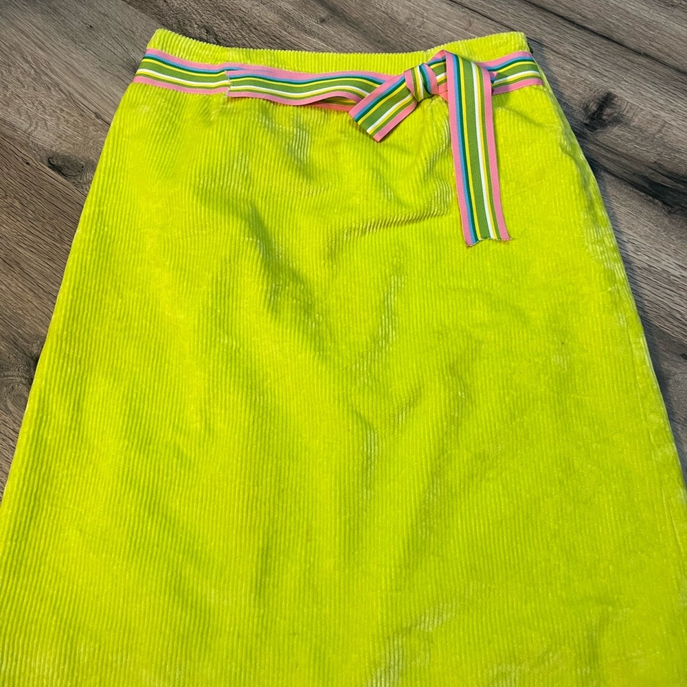 Molly B Yellow Green Midi A-Line Skirt with Tie Front